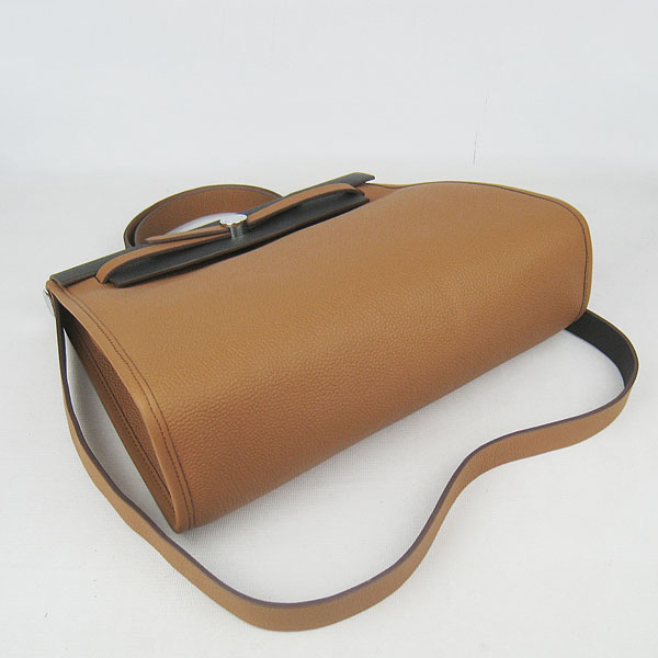 7A Replica Hermes Light Coffee/Black Kelly 32cm Togo Leather Bag 60667 - Click Image to Close